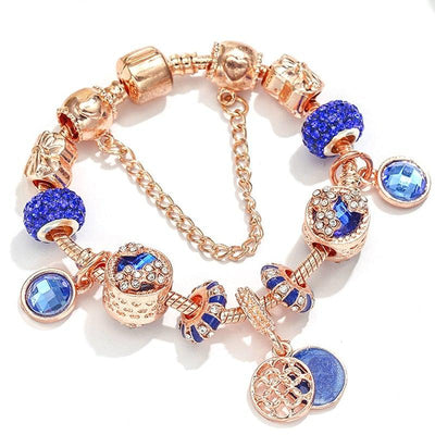 Pink Silver Bracelet with Blue Crystals
