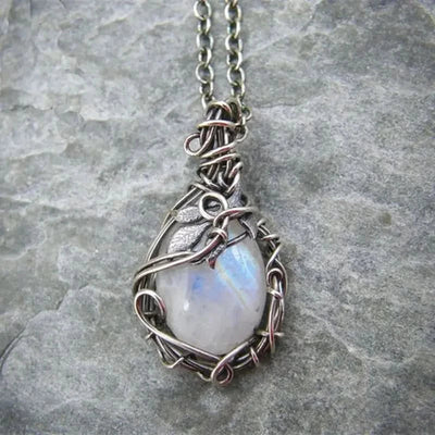Wire-Wrapped Moonstone Pendant Necklace