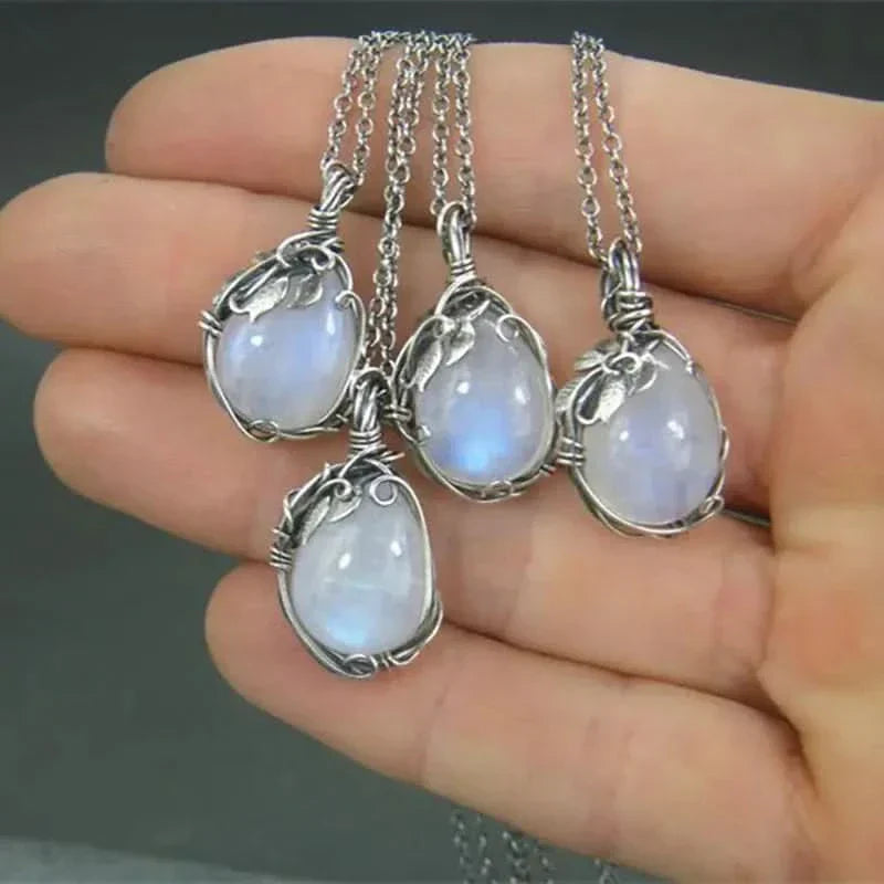 Wire-Wrapped Moonstone Pendant Necklace