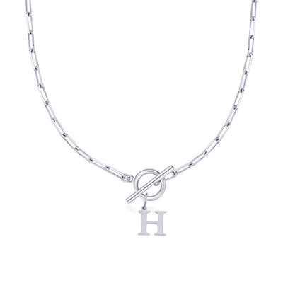Circle Lock Clasp Necklace Featuring Paperclip Initial Charm