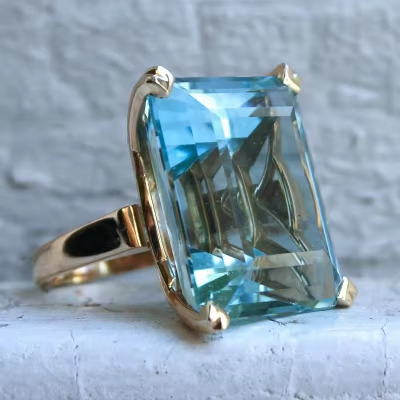Retro Turquoise Glass Gold Ring