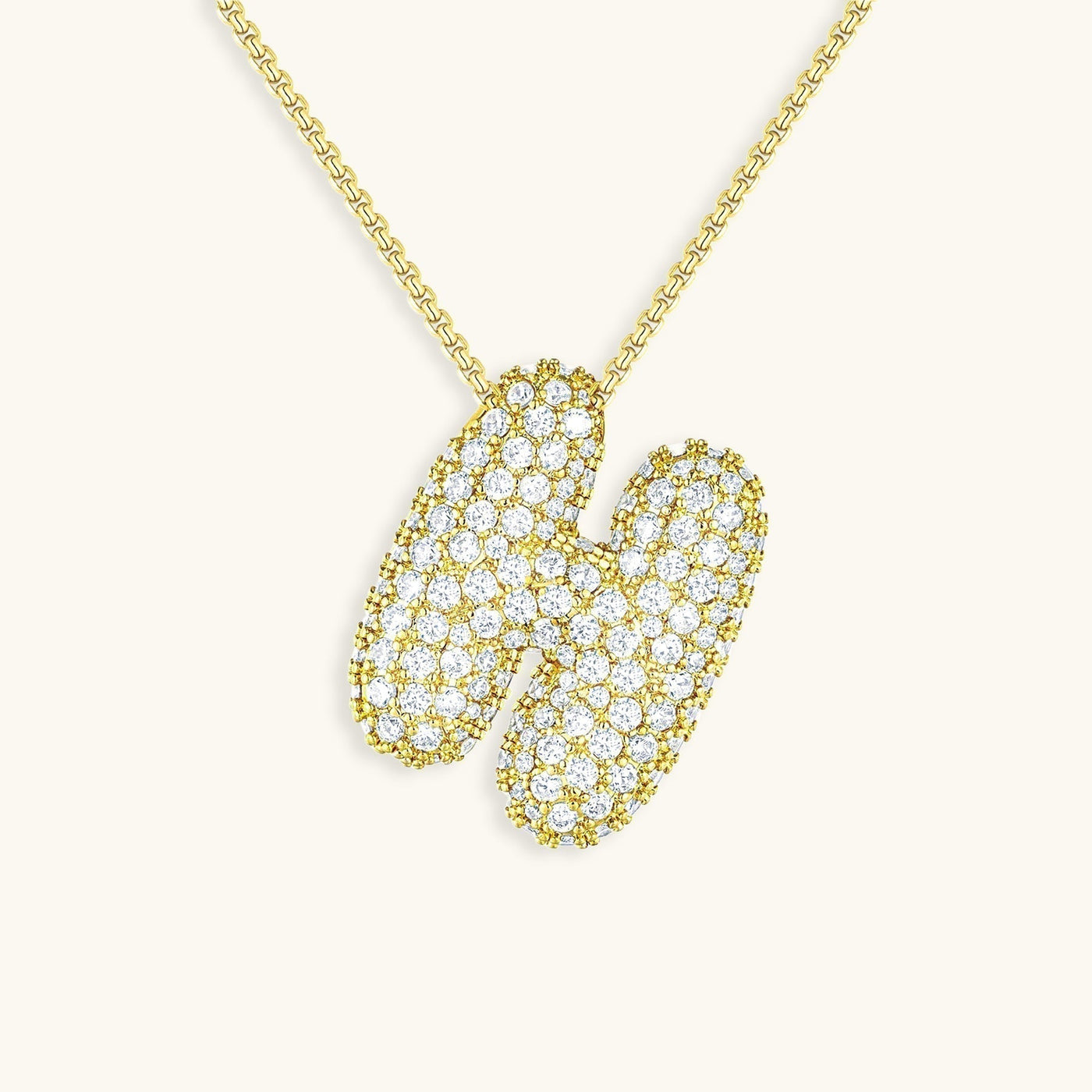 18k Gold Bubble Name Necklace with Diamond Accent