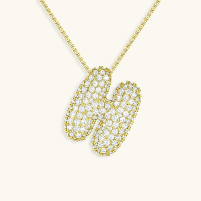 18k Gold Bubble Name Necklace with Diamond Accent
