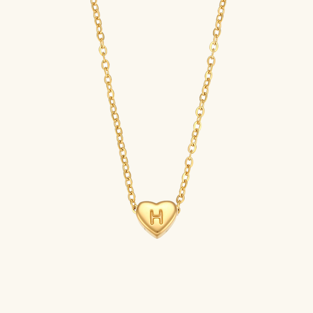 18k Gold Heart Initial Necklace