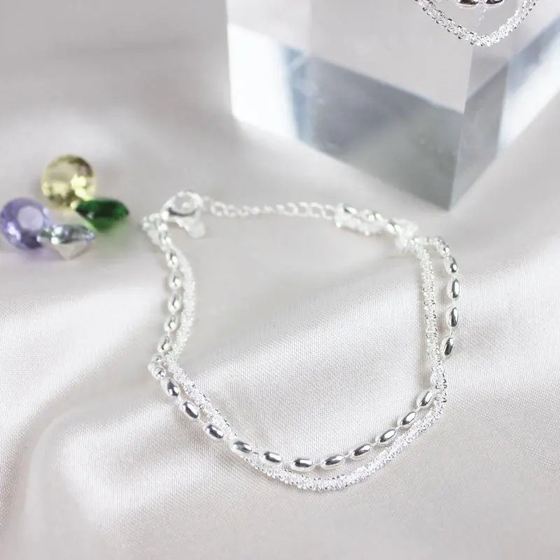 Chic Silver Bracelet Set Adorned with Zirconia Gems