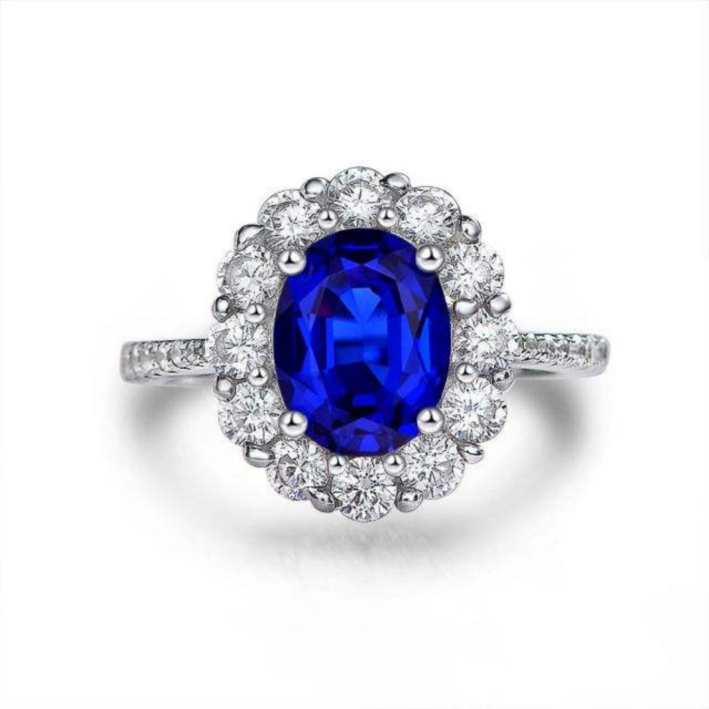 Blue Sapphire Halo Oval Ring