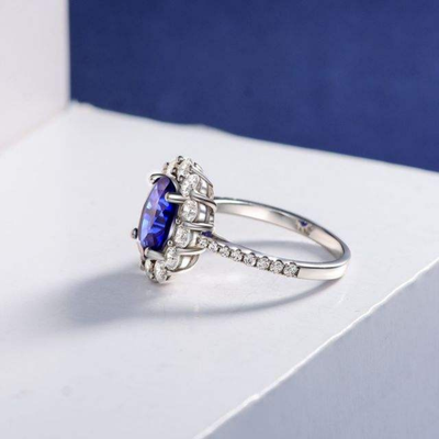 Blue Sapphire Halo Oval Ring