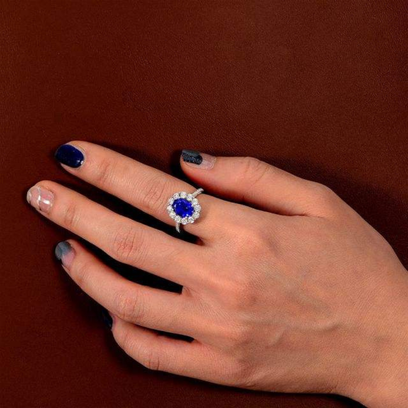 Blue Sapphire Halo Oval Ring