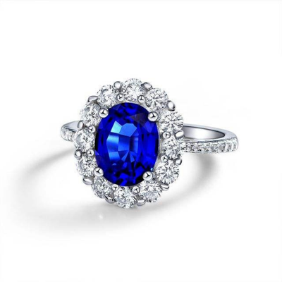 Blue Sapphire Halo Oval Ring