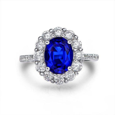 Blue Sapphire Halo Oval Ring