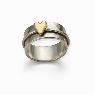 Lena™ | Women's Vintage Silver Ring Featuring a Gold Heart