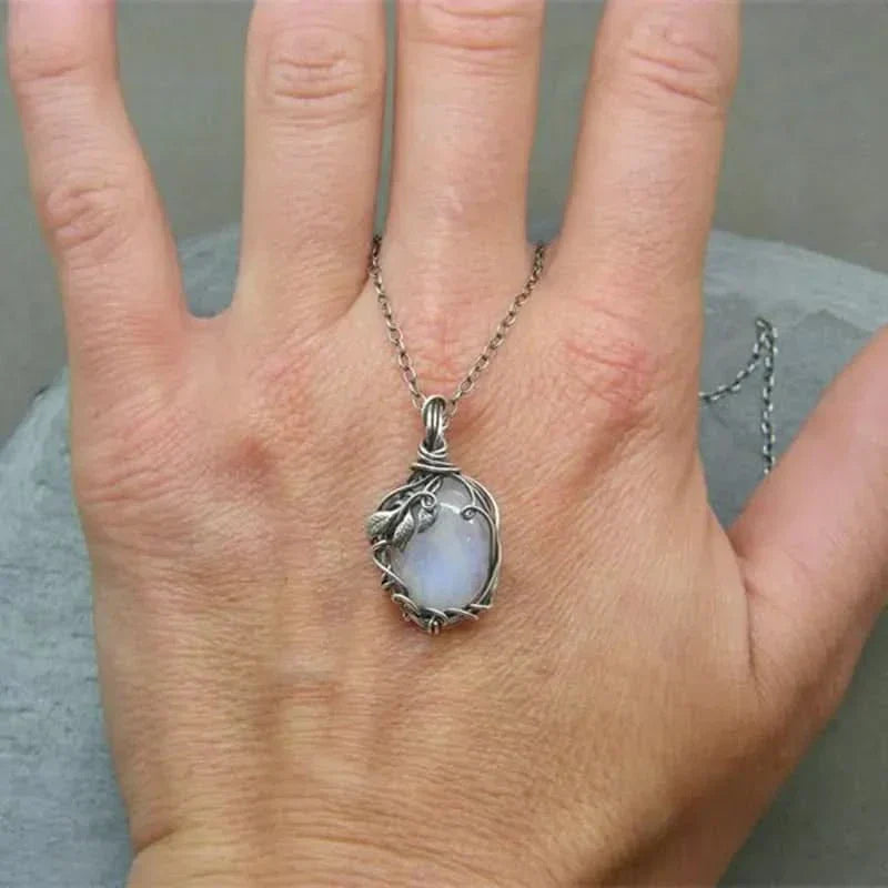 Wire-Wrapped Moonstone Pendant Necklace