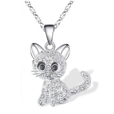 Colorful Zirconia-Accented Silver Kitten Necklace