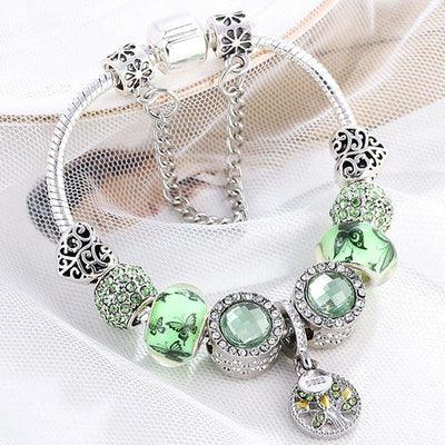 Sterling Silver Bracelet with Green Crystal Accents