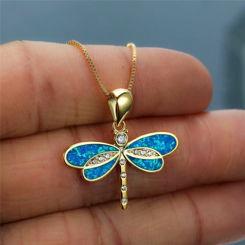 Golden Dragonfly Pendant Necklace