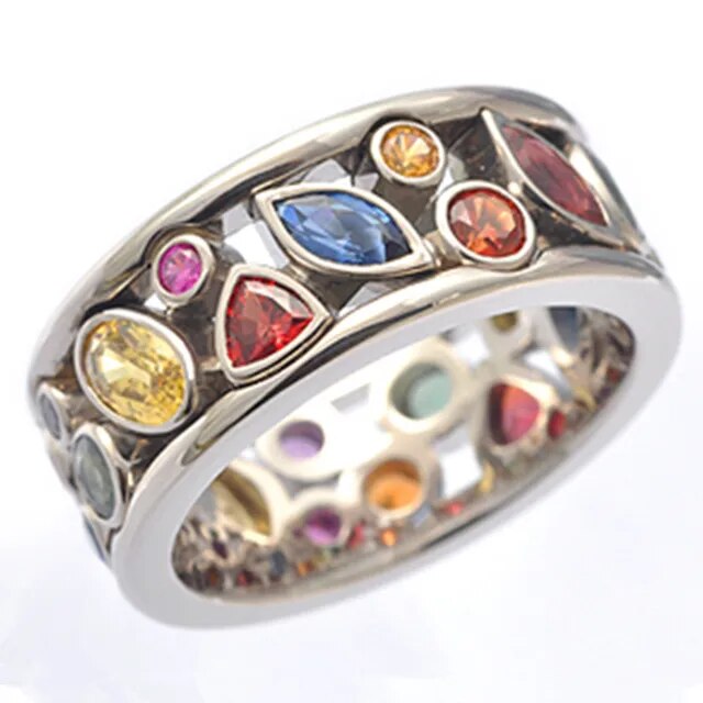Retro Multicolored Zirconia Silver Ring