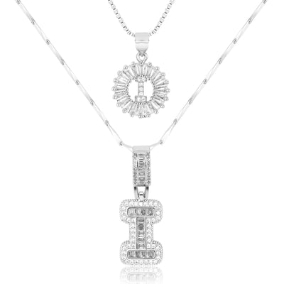 Pair of 14k Gold Initial Necklaces Adorned with Diamonds