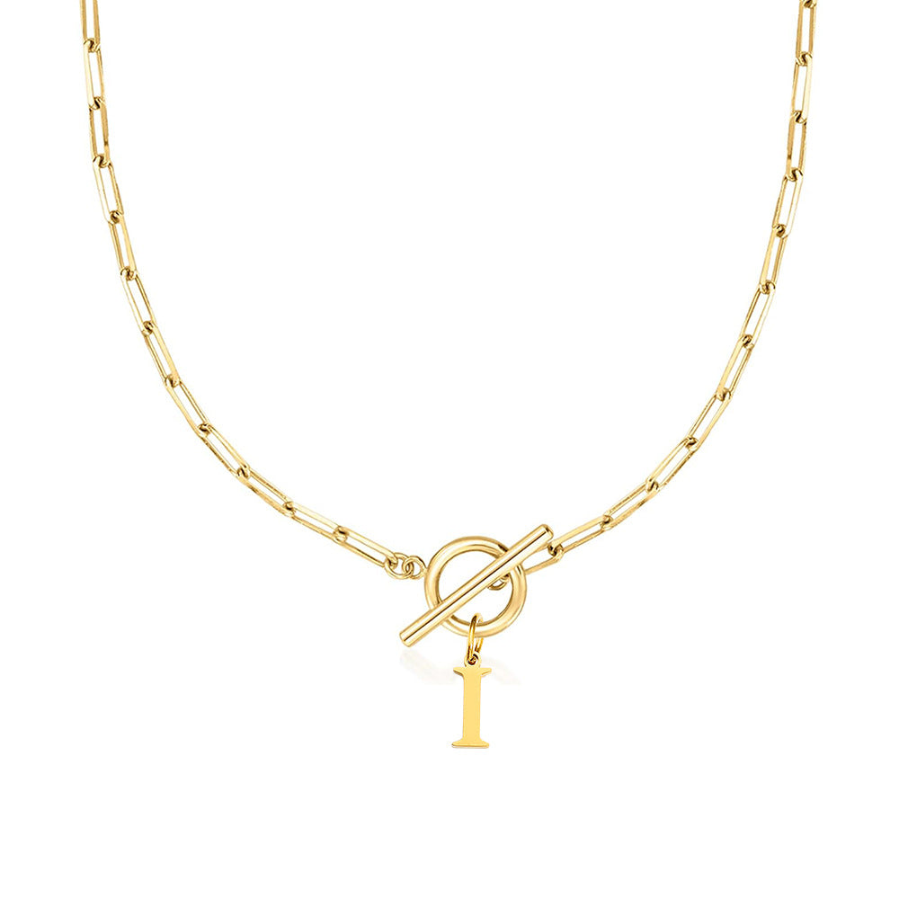 Circle Lock Clasp Necklace Featuring Paperclip Initial Charm