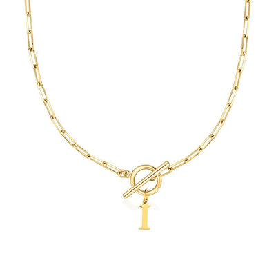 Circle Lock Clasp Necklace Featuring Paperclip Initial Charm