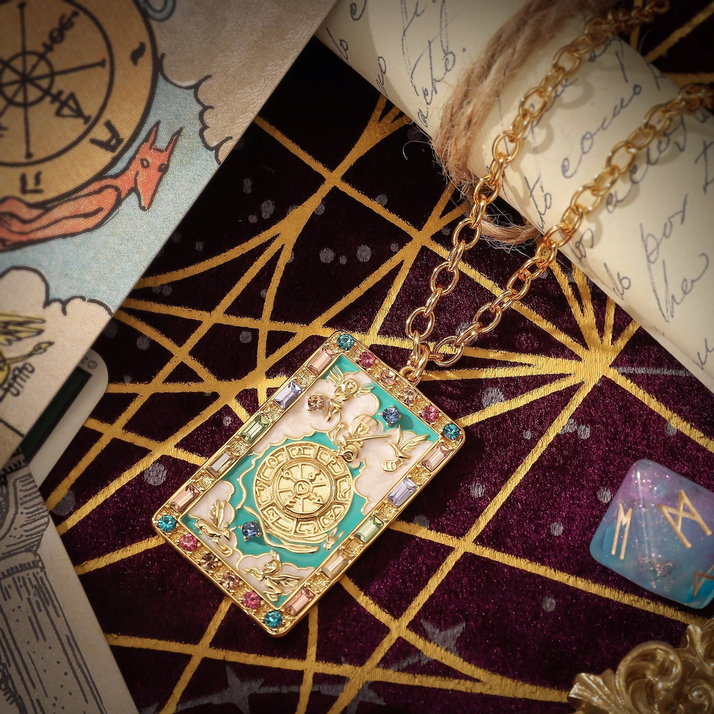 Tarot Card Necklace - Wheel of Fortune Design