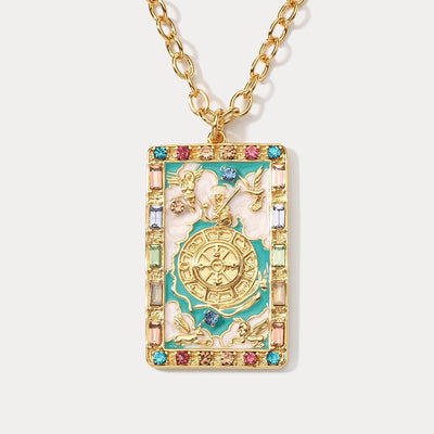 Tarot Card Necklace - Wheel of Fortune Design