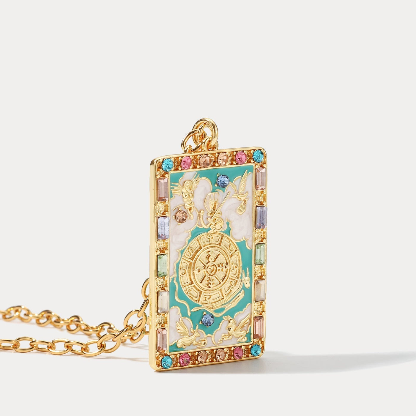 Tarot Card Necklace - Wheel of Fortune Design