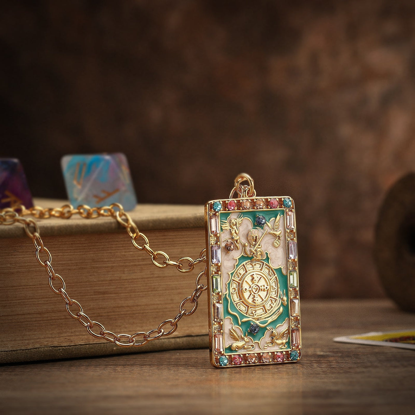 Tarot Card Necklace - Wheel of Fortune Design