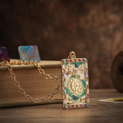 Tarot Card Necklace - Wheel of Fortune Design