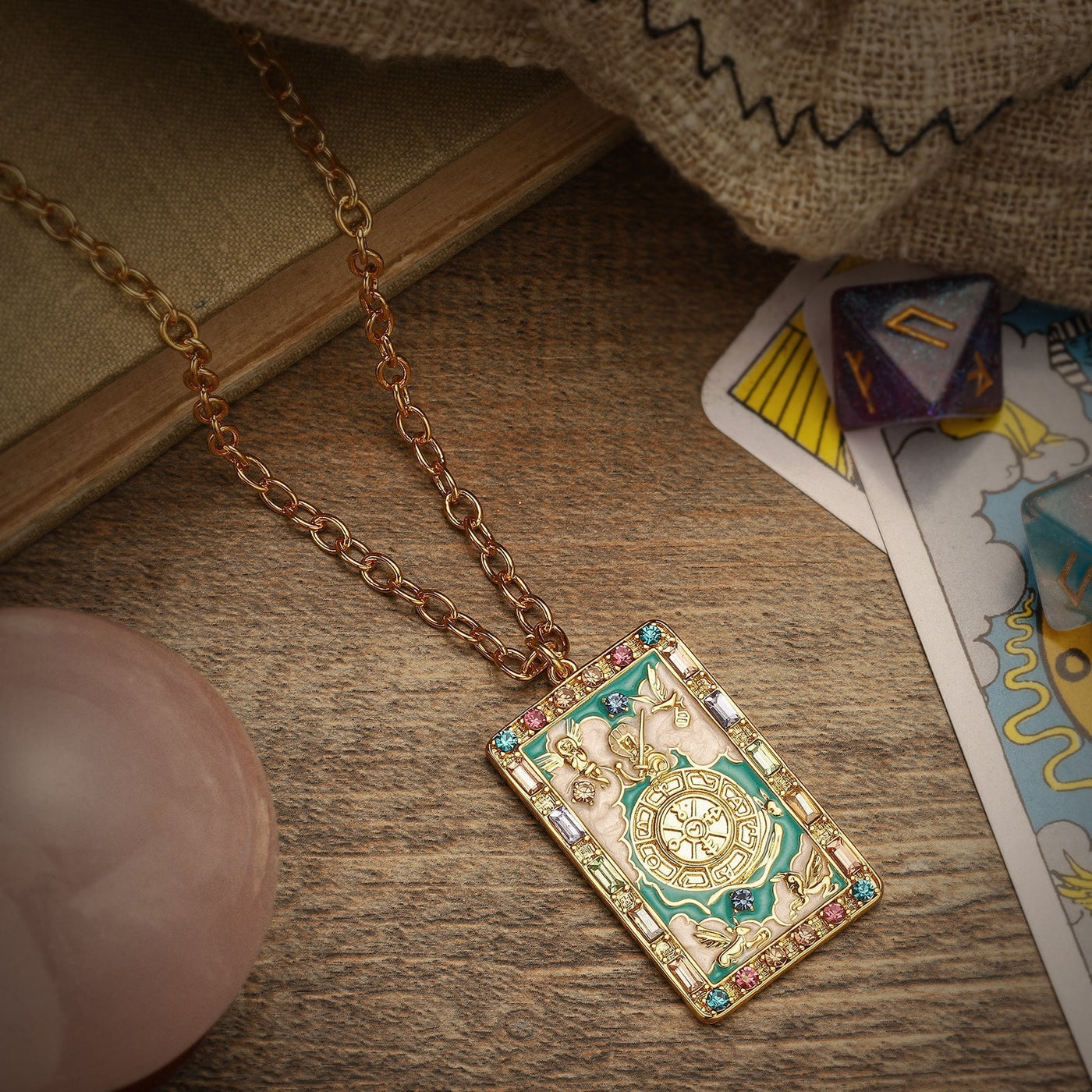 Tarot Card Necklace - Wheel of Fortune Design
