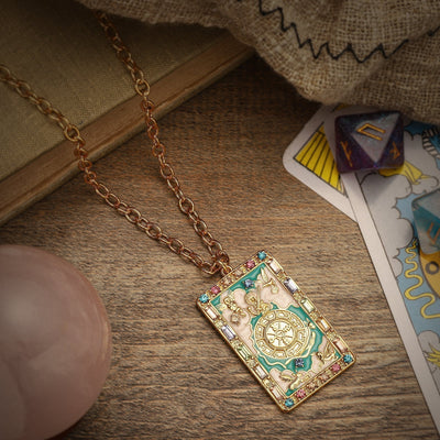 Tarot Card Necklace - Wheel of Fortune Design
