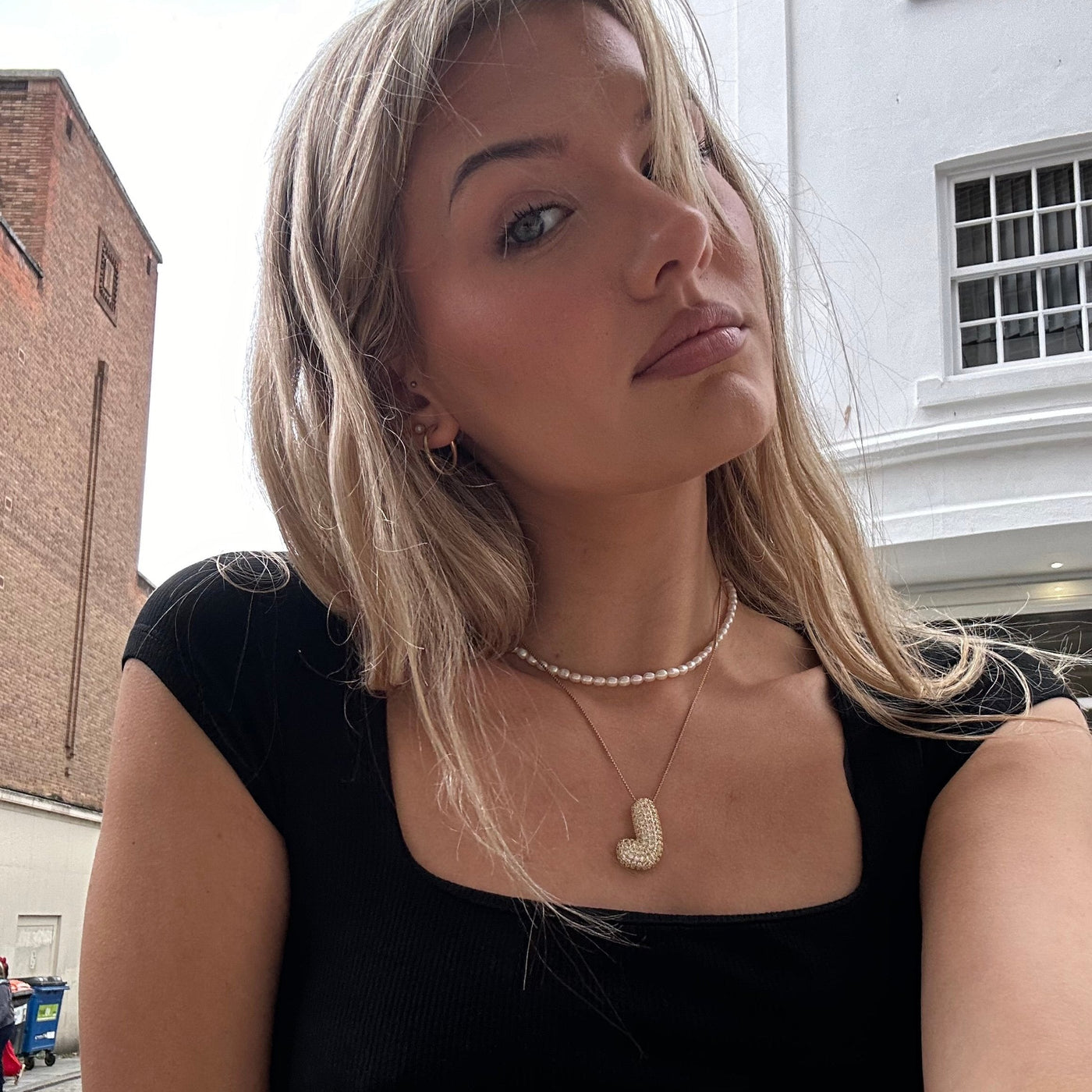 18k Gold Bubble Name Necklace with Diamond Accent