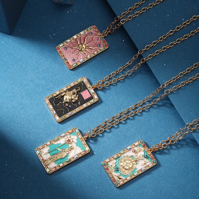 Tarot Card Necklace - Wheel of Fortune Design