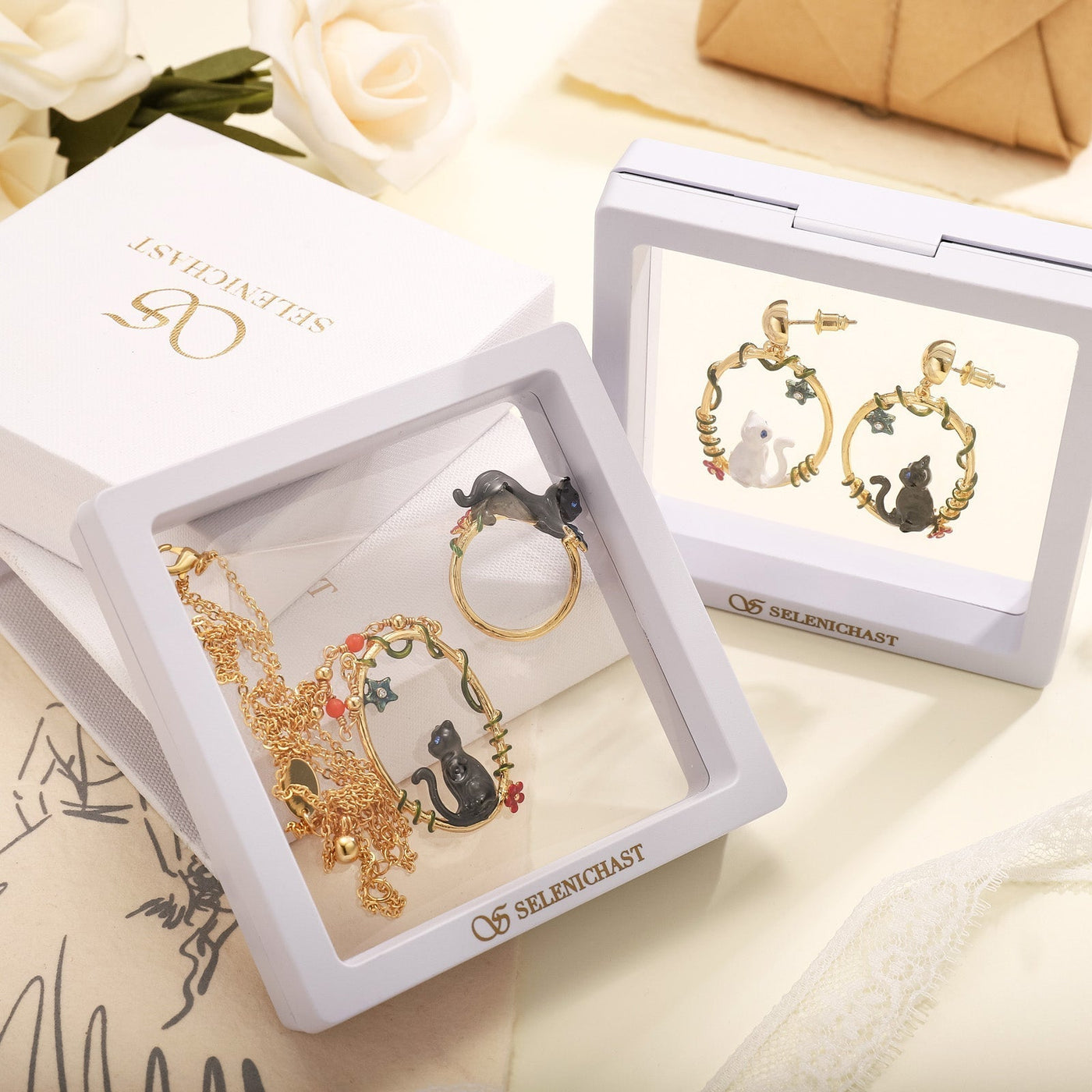 Gift Set Featuring a Black Cat with Elegant Wrapping