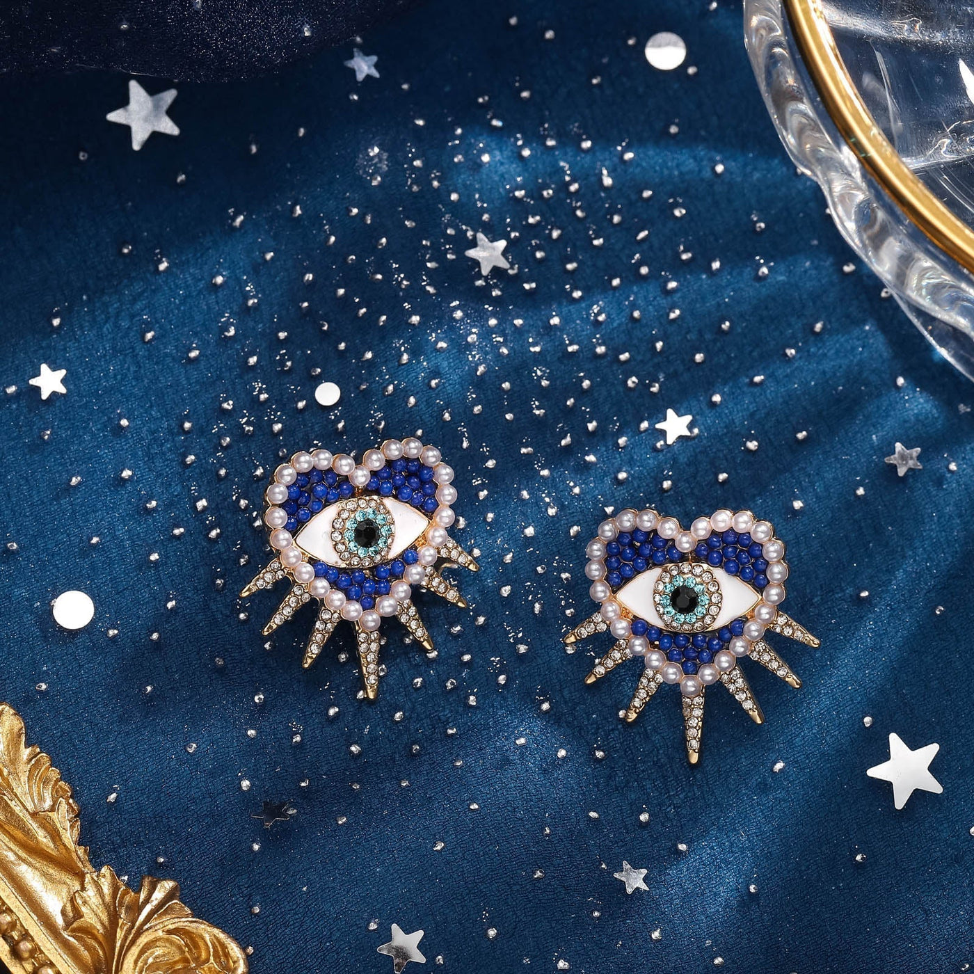 Heart-Shaped Diamond Evil Eye Earrings