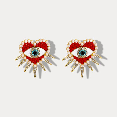 Heart-Shaped Sun and Diamond Evil Eye Earrings