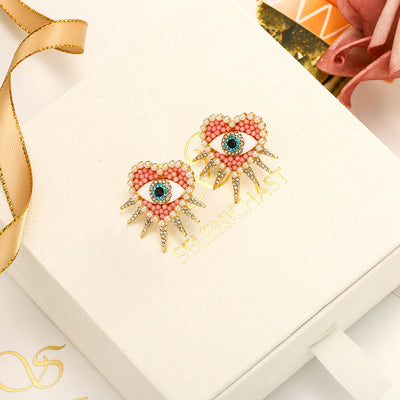 Heart-Shaped Diamond Evil Eye Earrings