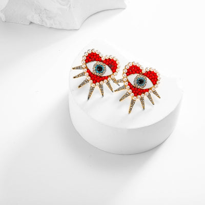 Heart-Shaped Sun and Diamond Evil Eye Earrings