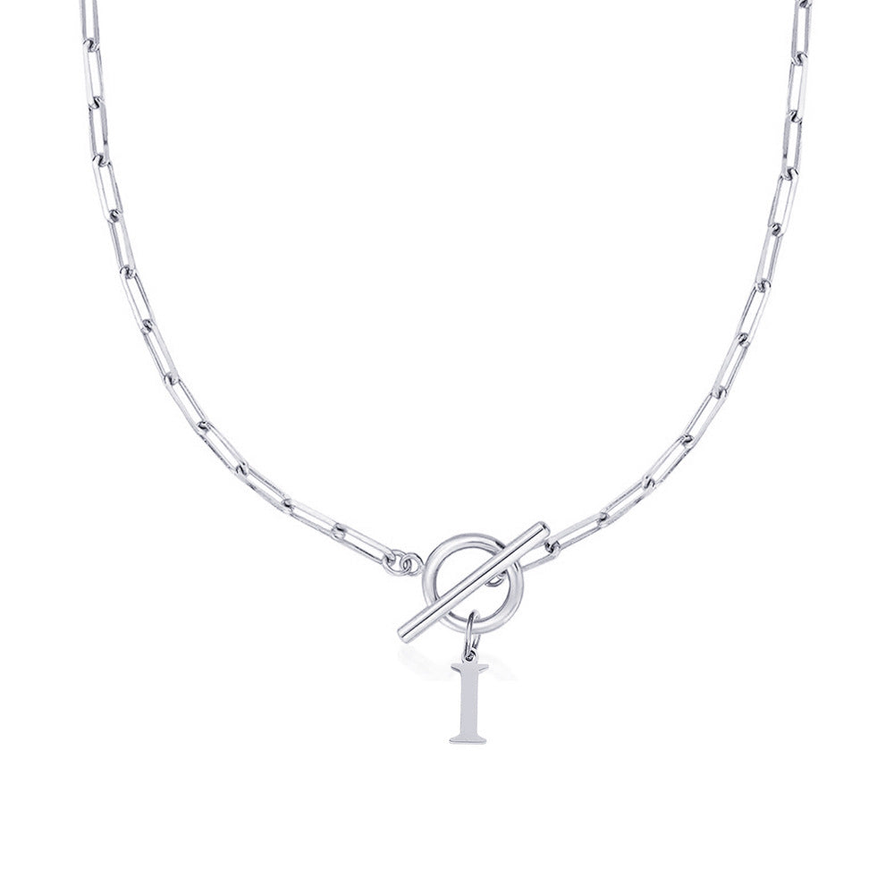 Circle Lock Clasp Necklace Featuring Paperclip Initial Charm