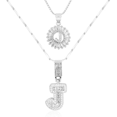 Pair of 14k Gold Initial Necklaces Adorned with Diamonds