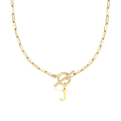 Circle Lock Clasp Necklace Featuring Paperclip Initial Charm