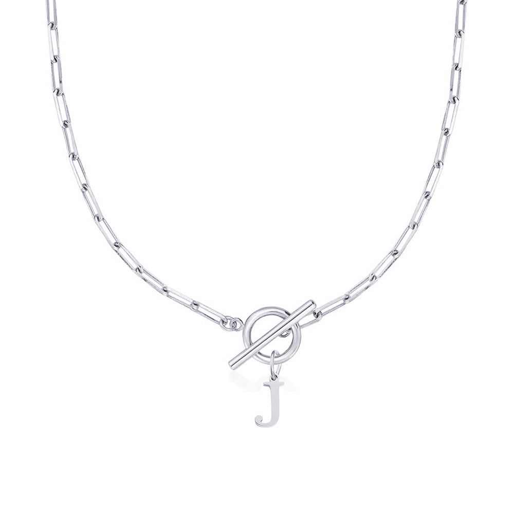 Circle Lock Clasp Necklace Featuring Paperclip Initial Charm