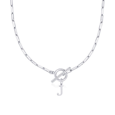 Circle Lock Clasp Necklace Featuring Paperclip Initial Charm