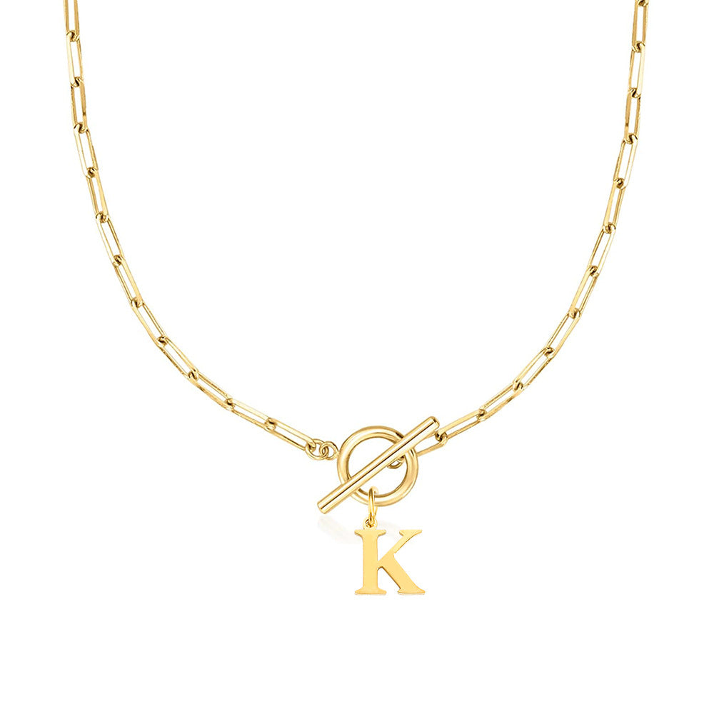 Circle Lock Clasp Necklace Featuring Paperclip Initial Charm