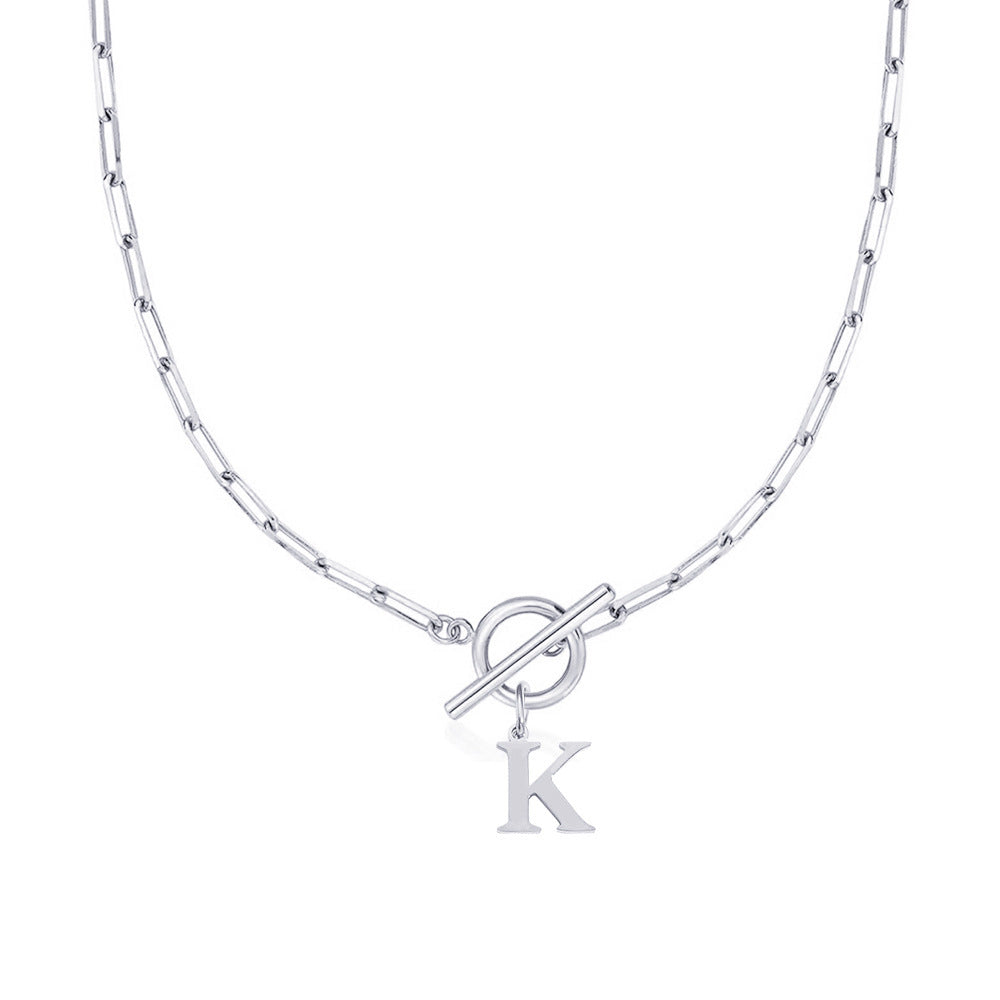 Circle Lock Clasp Necklace Featuring Paperclip Initial Charm