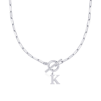 Circle Lock Clasp Necklace Featuring Paperclip Initial Charm