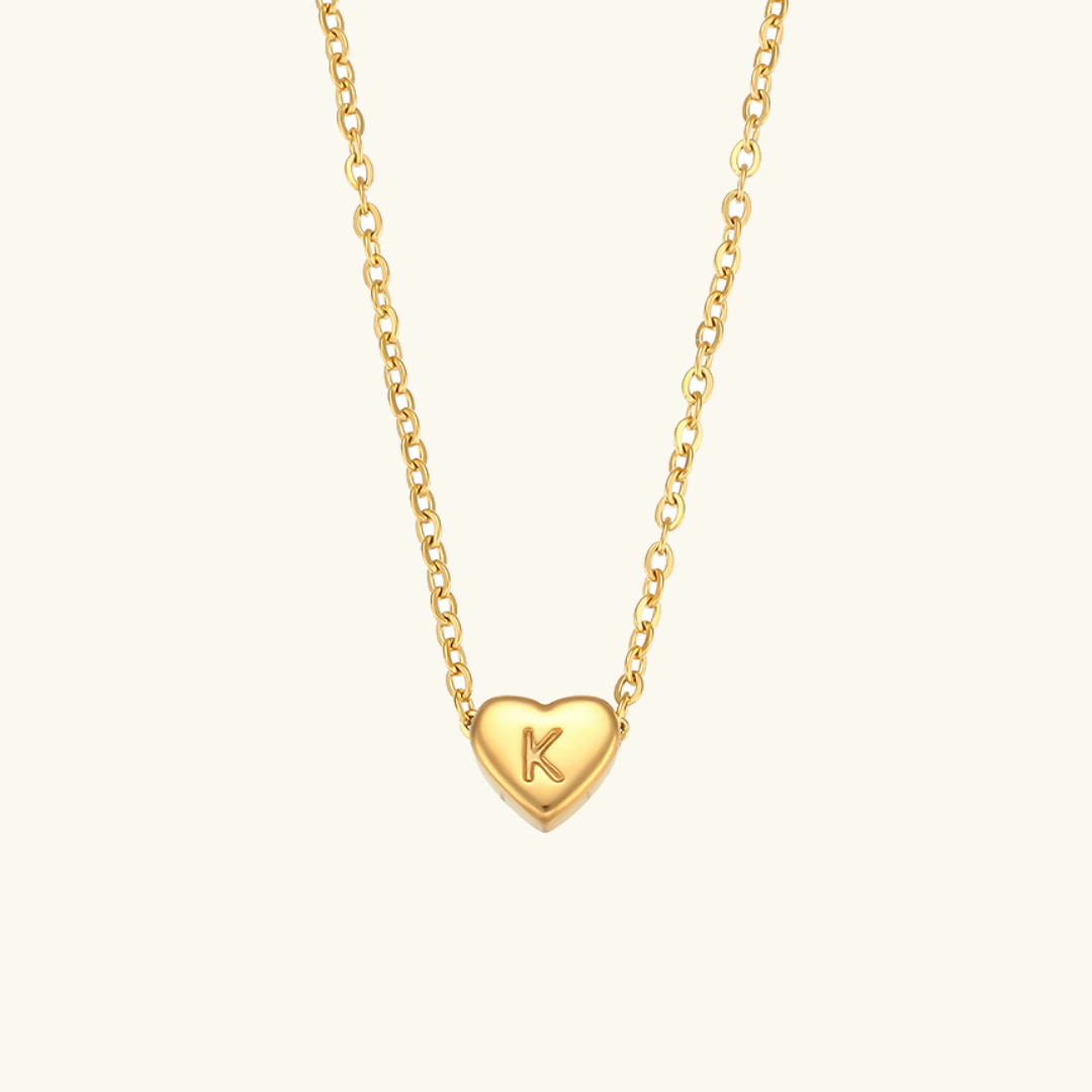 18k Gold Heart Initial Necklace