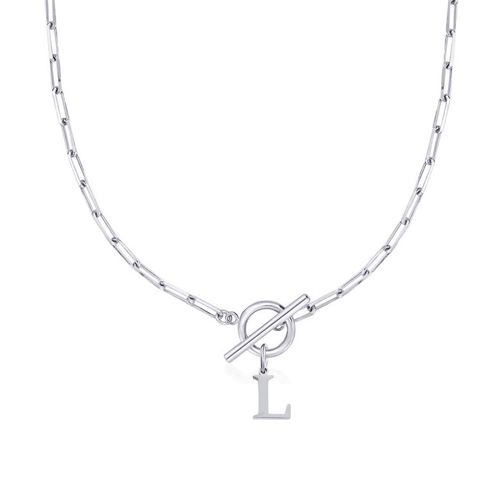 Circle Lock Clasp Necklace Featuring Paperclip Initial Charm