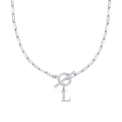 Circle Lock Clasp Necklace Featuring Paperclip Initial Charm