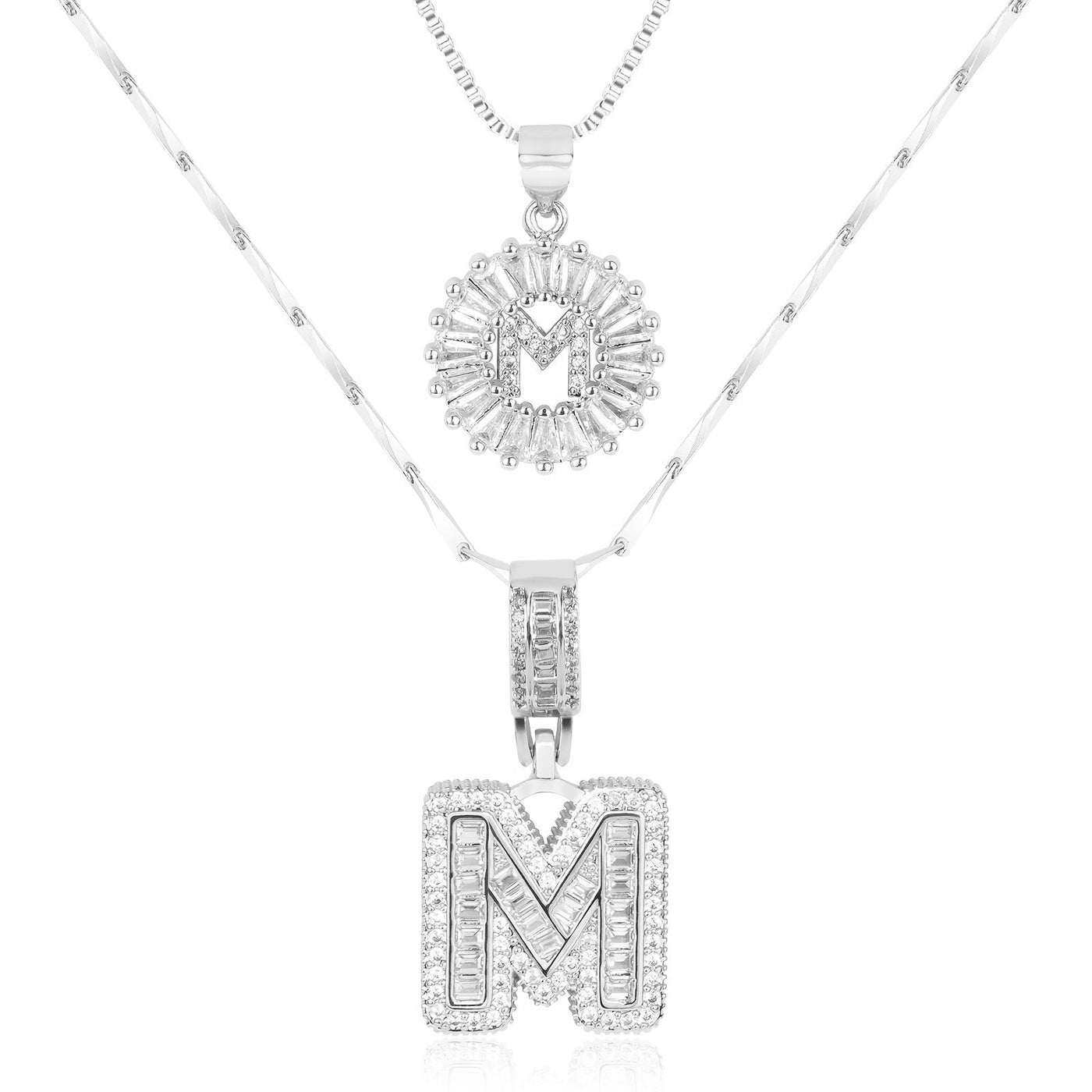 Pair of 14k Gold Initial Necklaces Adorned with Diamonds