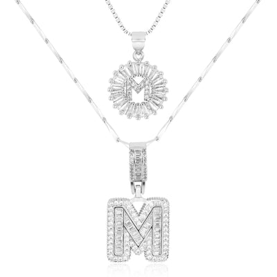 Pair of 14k Gold Initial Necklaces Adorned with Diamonds